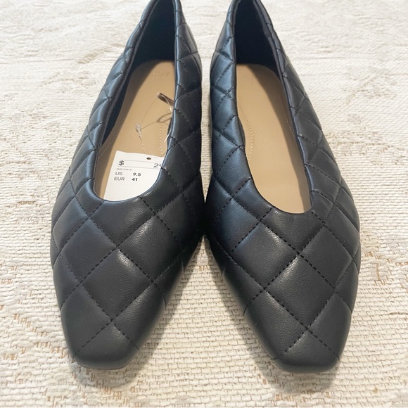H&M Black Quilted Faux Leather Flats Size 9.5 / EU 41 - Picture 2 of 7